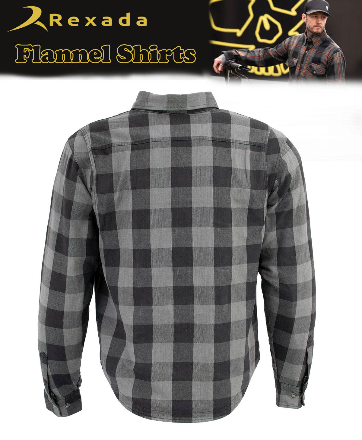 Men's Plaid Flannel Biker Shirt w/ CE Armor – Reinforced with Aramid Fibers