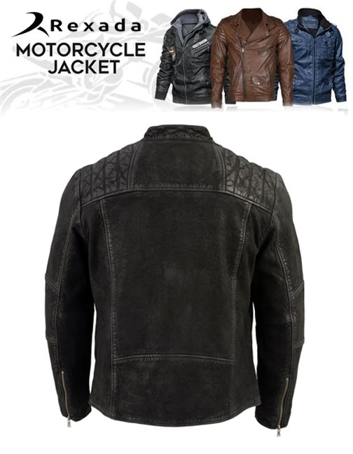 Men's Black Nubuck Leather Zipper Front Motorcycle Style Fashion Jacket