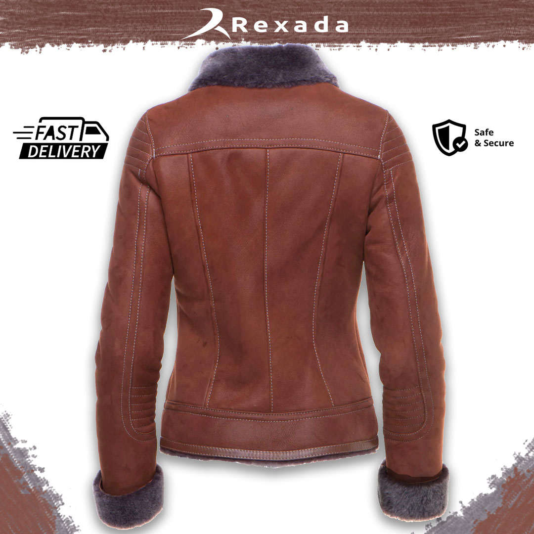 Aria Women’s Brown Shearling Leather Jacket – Classic Winter Style