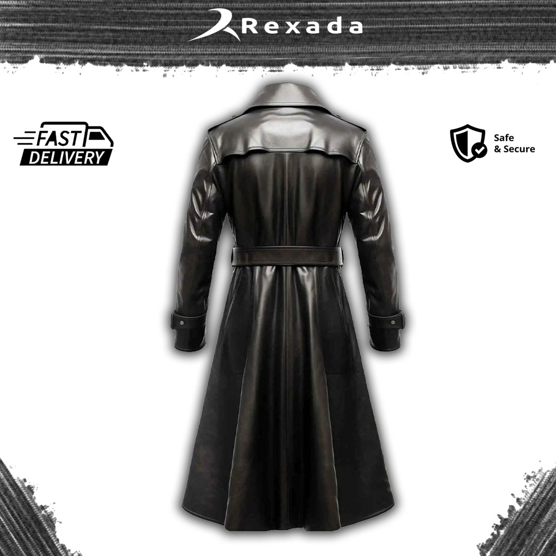 Rexada Men’s Black Long Lambskin Leather Trench Coat – Sophisticated. Sleek. Unforgettable.