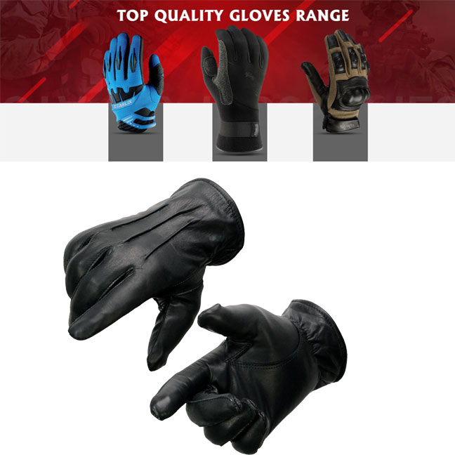 Men's Black Thermal Lined Leather Motorcycle Gloves w/ Cinch Wrist Closure