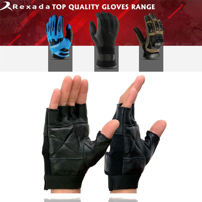 Men's Black Leather Gel Padded Palm Fingerless Motorcycle Hand Gloves W/ Breathable ‘Mesh Material