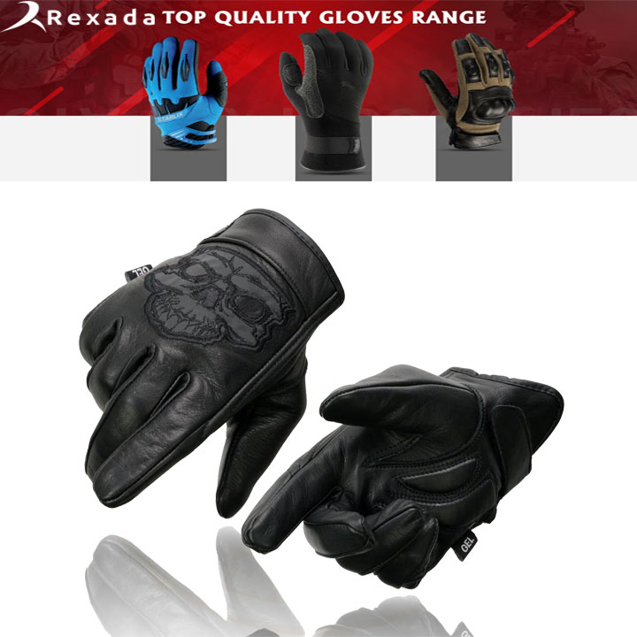 Reflective Skull’ Motorcycle Hand Gloves W/Gel Padded Palm 