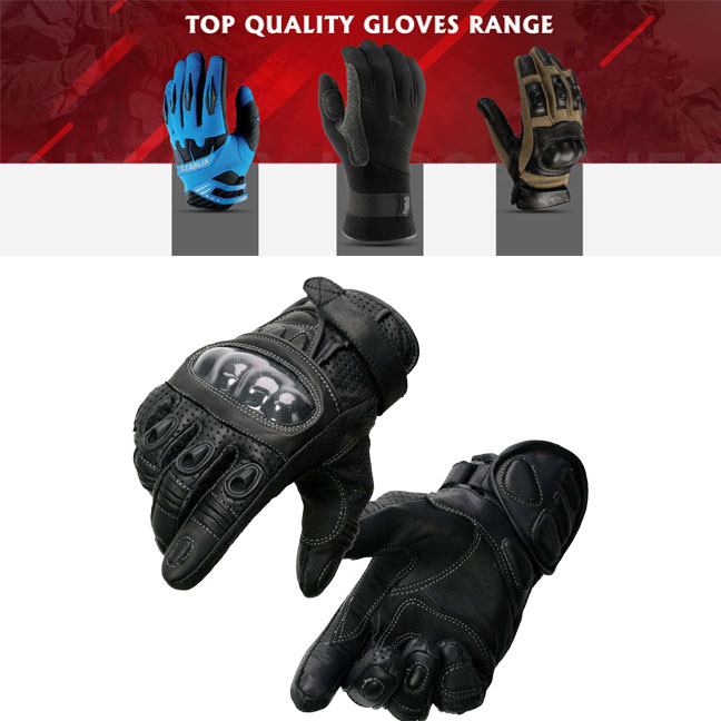 Men's Black Perforated Leather Racing Motorcycle Gloves w/ Padded Fingers