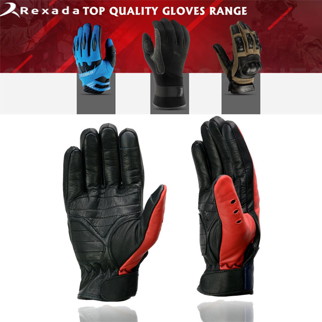  Men's Black Leather i-Touch Screen Compatible Motorcycle Hand Gloves w/ Stars and Stripes