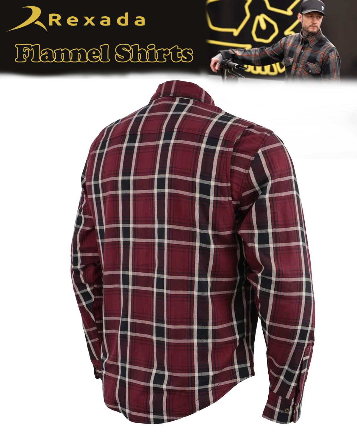 Men’s Plaid Flannel Biker Shirt with CE Approved Armor – Reinforced with Aramid Fiber