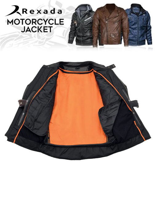 Men's Black Leather Racer Style Side Laced Motorcycle Jacket w/ Ventilation System