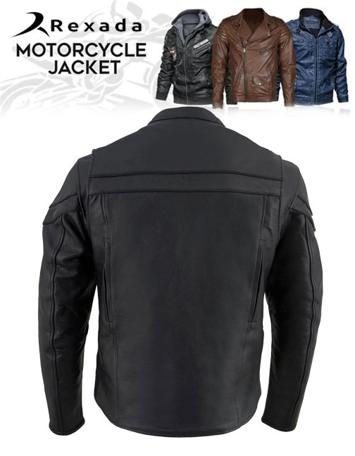  Men's Sporty Crossover Vented Black Motorcycle Leather Scooter Jacket