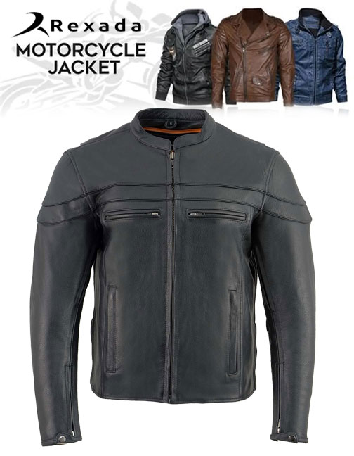  Men's Sporty Crossover Vented Black Motorcycle Leather Scooter Jacket