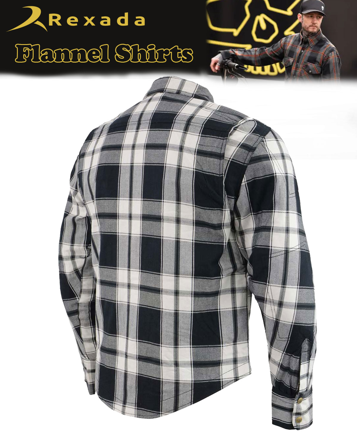 Men’s Plaid Flannel Biker Shirt with CE Approved Armor – Reinforced with Aramid Fiber