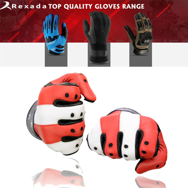  Men's Black Leather i-Touch Screen Compatible Motorcycle Hand Gloves w/ Stars and Stripes