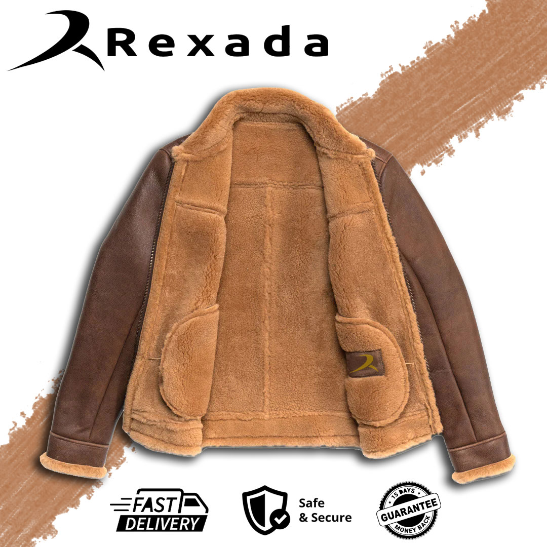 Grizzly Brown Shearling Bomber Jacket – Men’s Luxury Winter Wear
