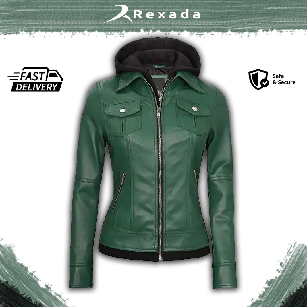 Rexada Ember Luxe Women’s Hooded Leather Jacket – Refined Warmth. Effortless Edge.