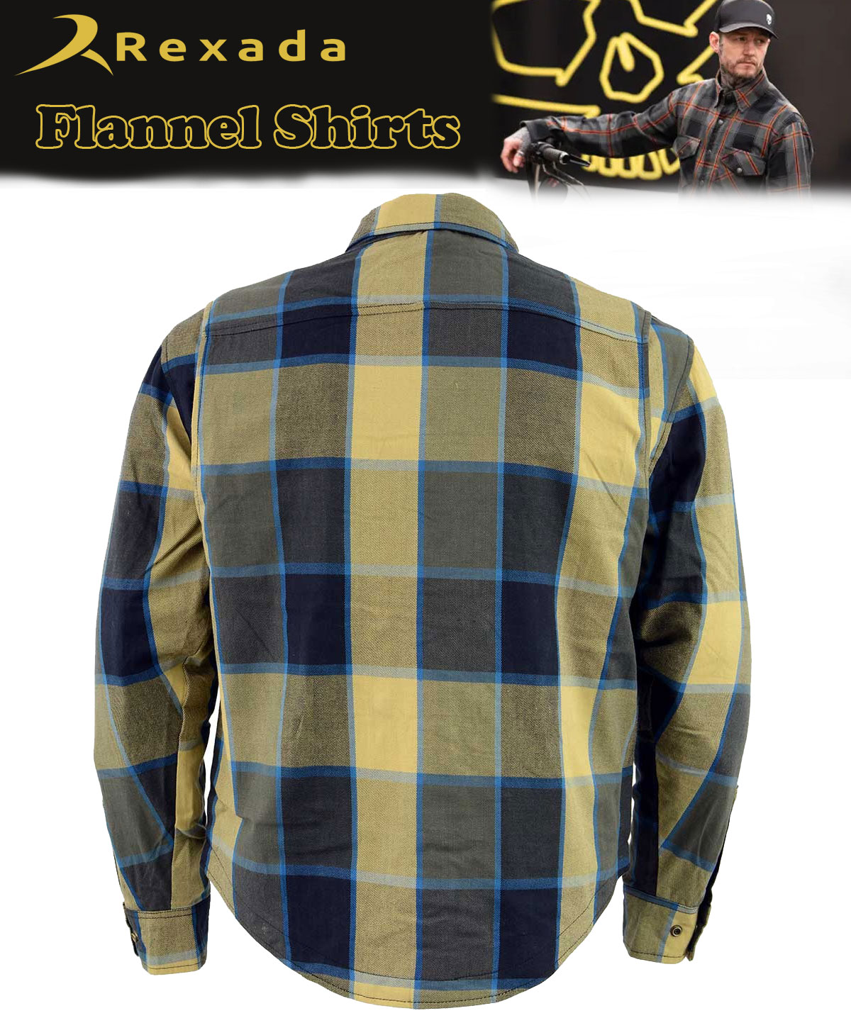 Men’s Plaid Flannel Biker Shirt with CE Approved Armor – Reinforced with Aramid Fibers