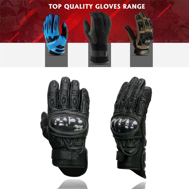 Men's Black Perforated Leather Racing Motorcycle Gloves w/ Padded Fingers