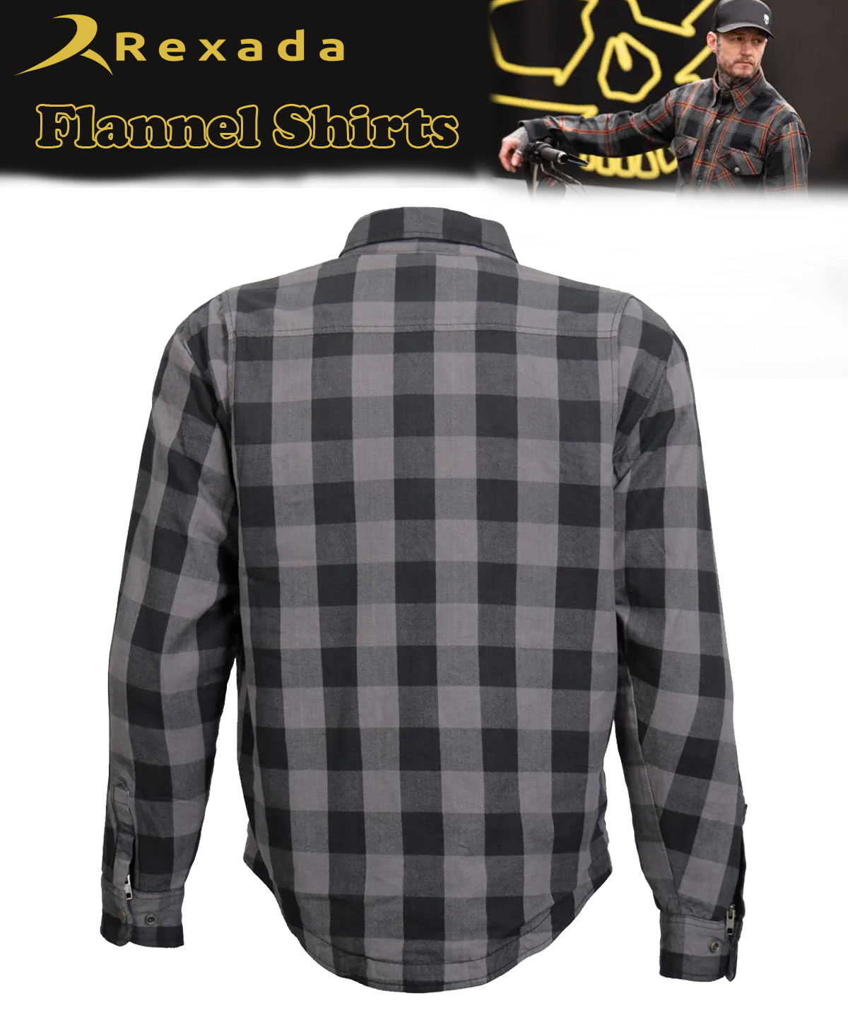 Men's Grey and Black Armored Flannel Motorcycle Shirt