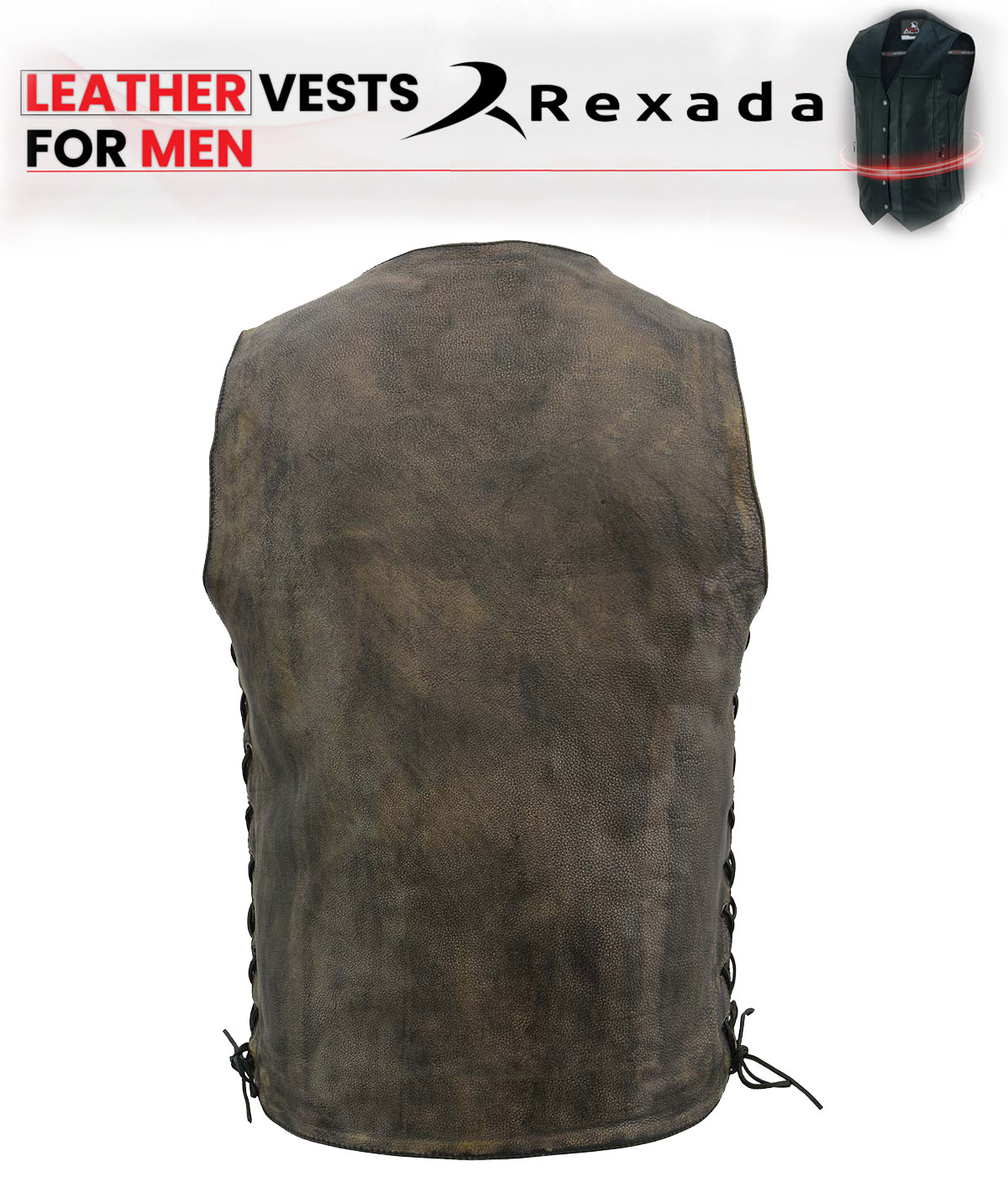  Men's Roulette Distressed Brown 10 Pocket Motorcycle Leather Vest