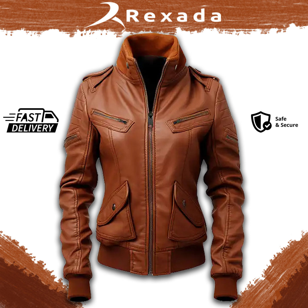 Rexada Thalia Women’s Shearling Winter Bomber Jacket – Real Leather Luxury & Warmth