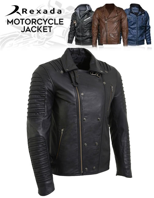 Men's Black Leather Fashion Jacket with Piping Design