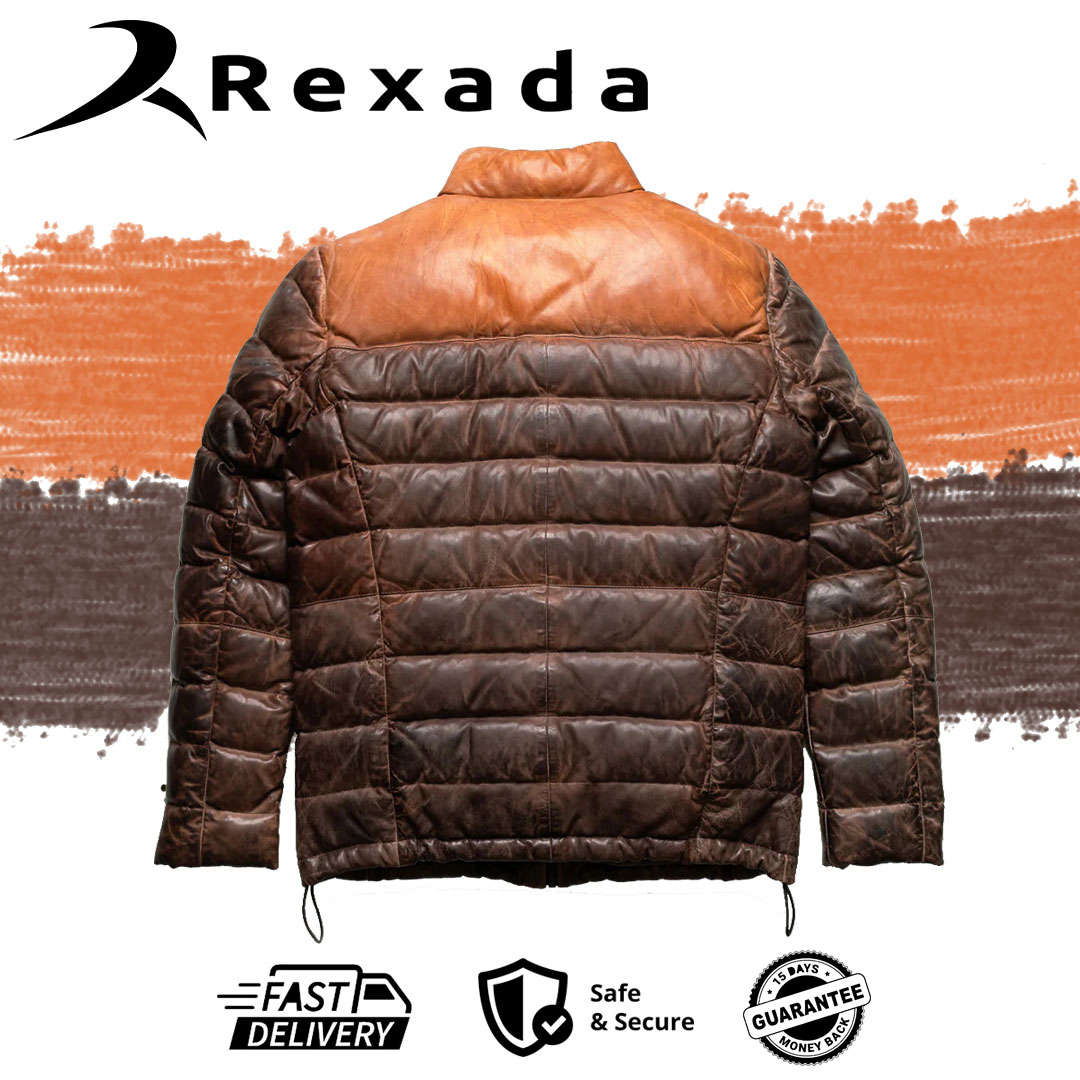 Tan & Brown Bridger Leather Down Jacket – Men’s Winter Luxury