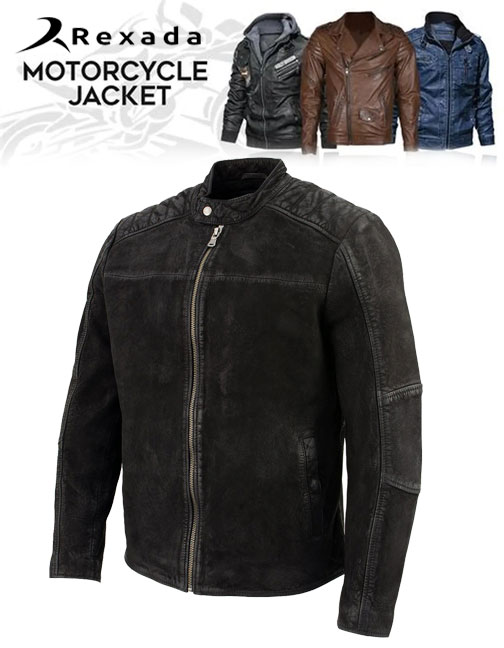 Men's Black Nubuck Leather Zipper Front Motorcycle Style Fashion Jacket