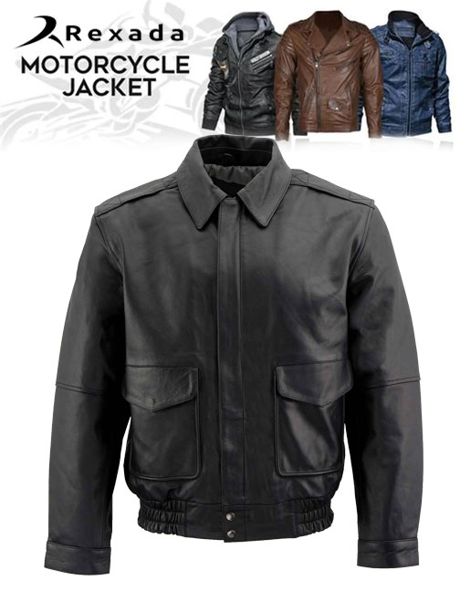 Men's Classic Black Bomber Leather Jacket SFM1519