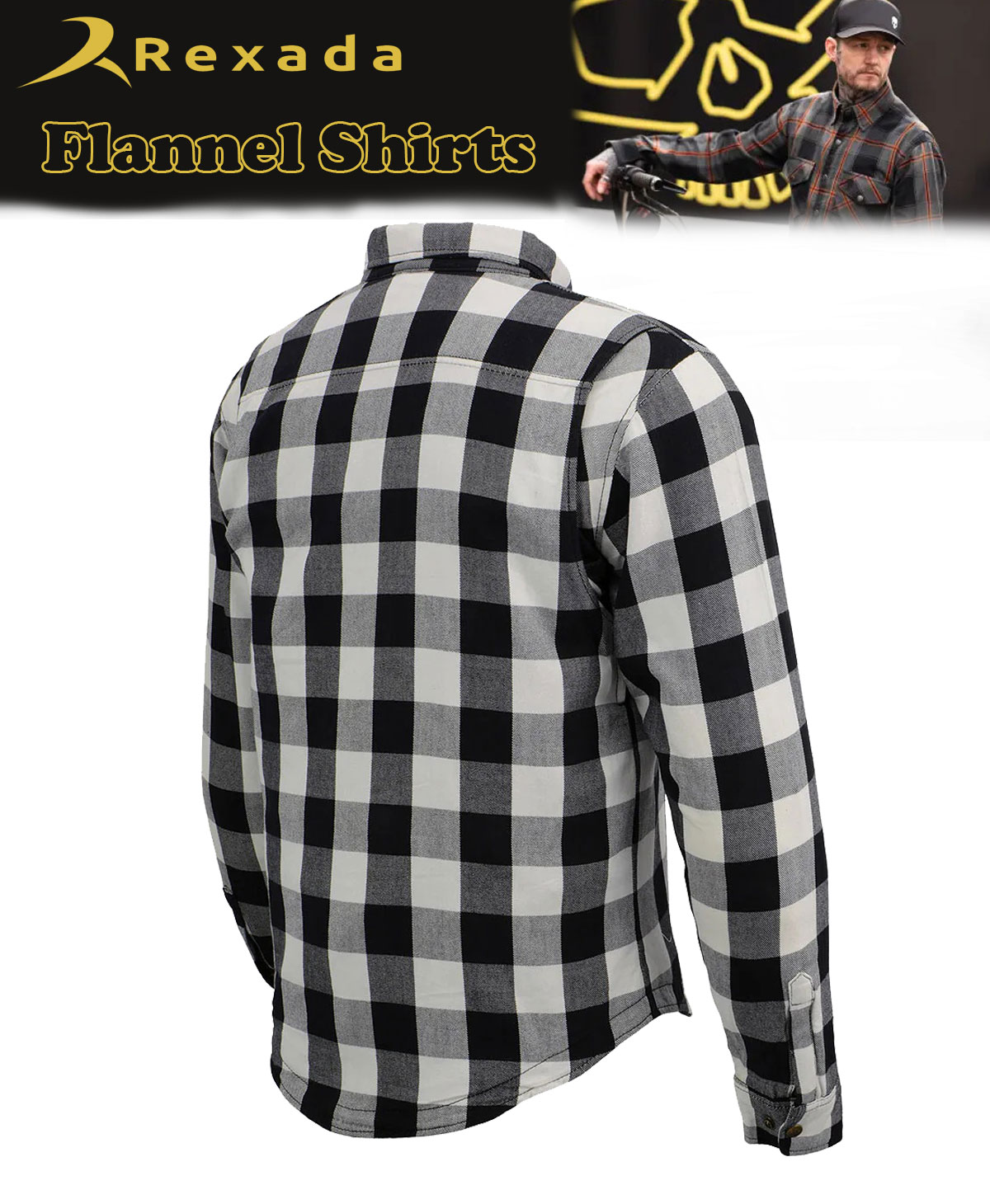 Men's Plaid Flannel Biker Shirt with CE Approved Armor – Reinforced with Aramid Fiber