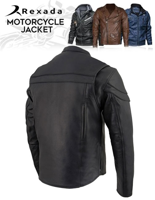  Men's Sporty Crossover Vented Black Motorcycle Leather Scooter Jacket