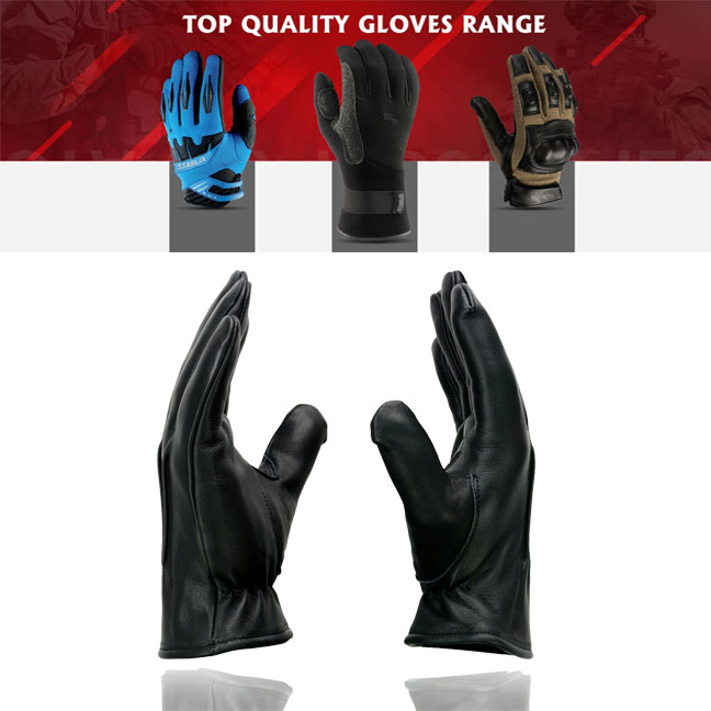 Men's Black Unlined Leather Lightweight Motorcycle Hand Gloves W/ Wrist Zipper Closure