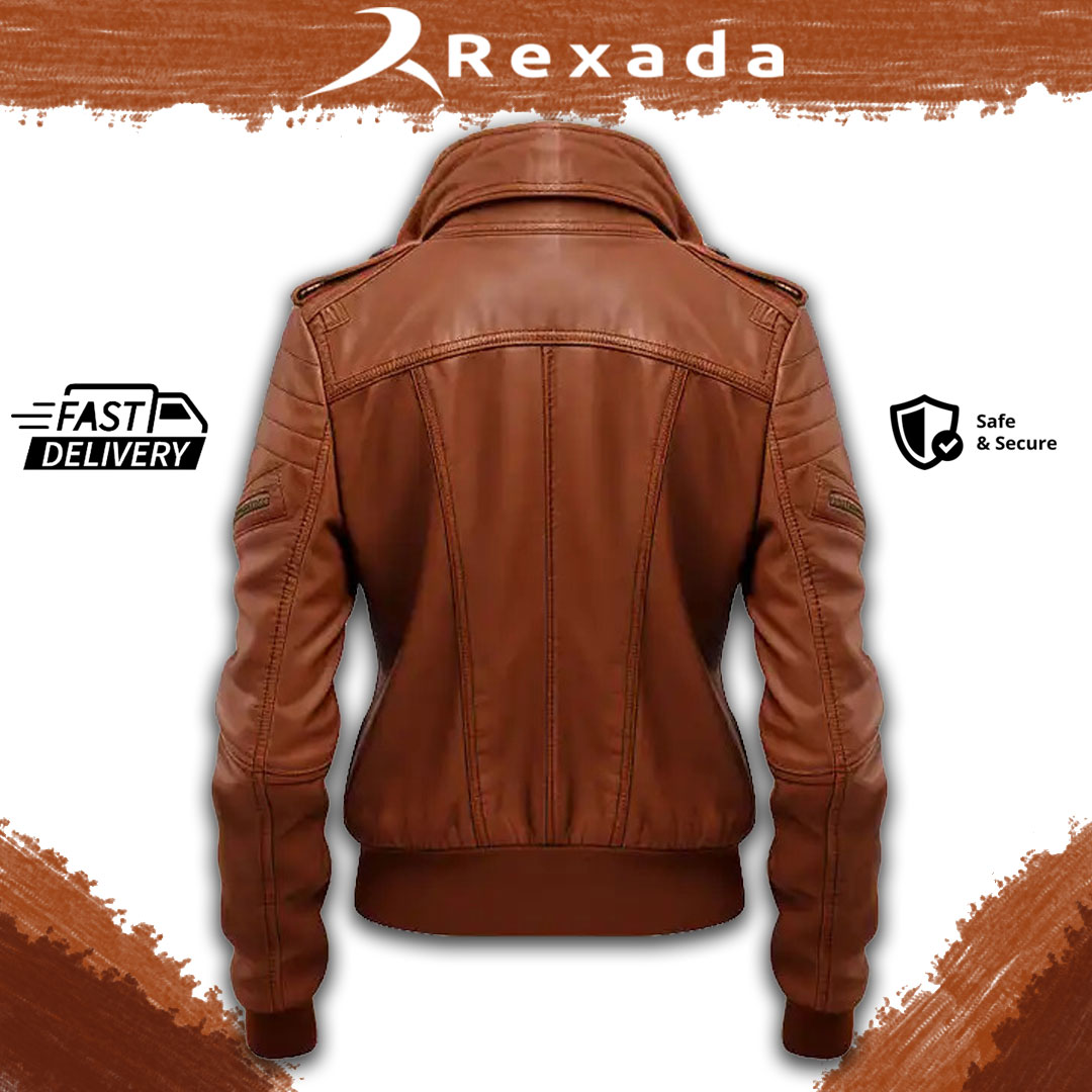 Rexada Thalia Women’s Shearling Winter Bomber Jacket – Real Leather Luxury & Warmth