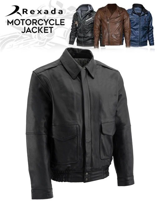  Men's Classic Black Bomber Leather Jacket SFM1519