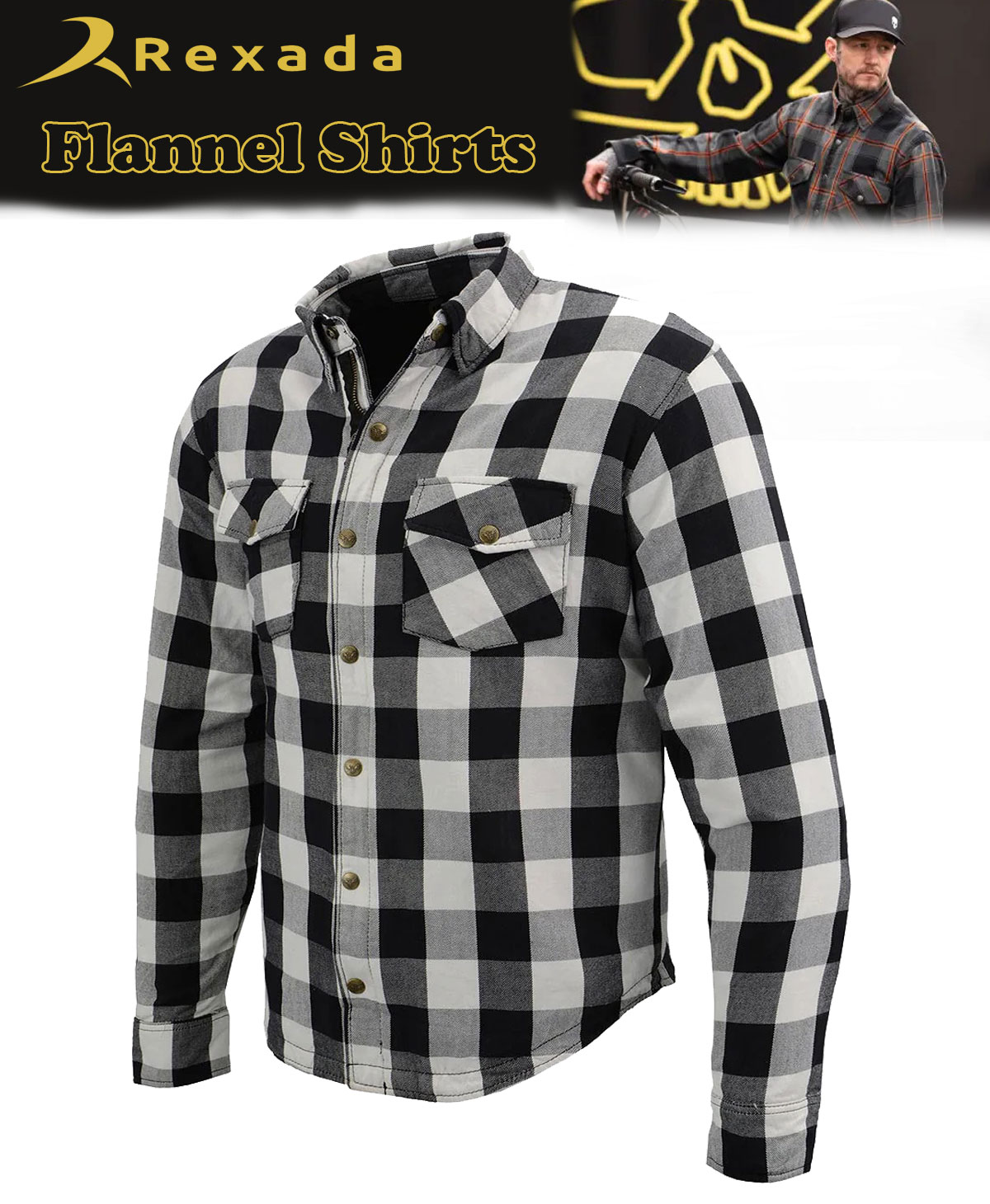 Men's Plaid Flannel Biker Shirt with CE Approved Armor – Reinforced with Aramid Fiber