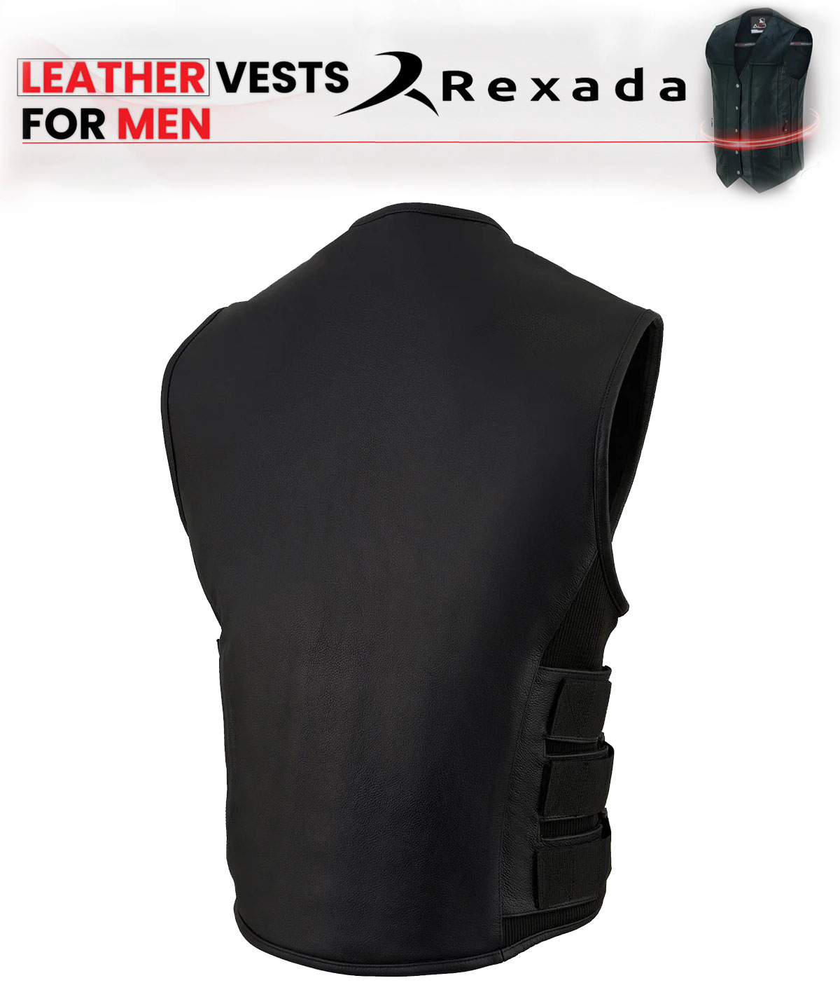  Leather Collarless Club Style Motorcycle Rider Vest w/ Dual Front Closure