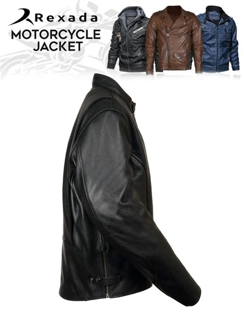  Men's Black Classic Scooter Style Leather Motorcycle Jacket w/ Removable Thermal Liner