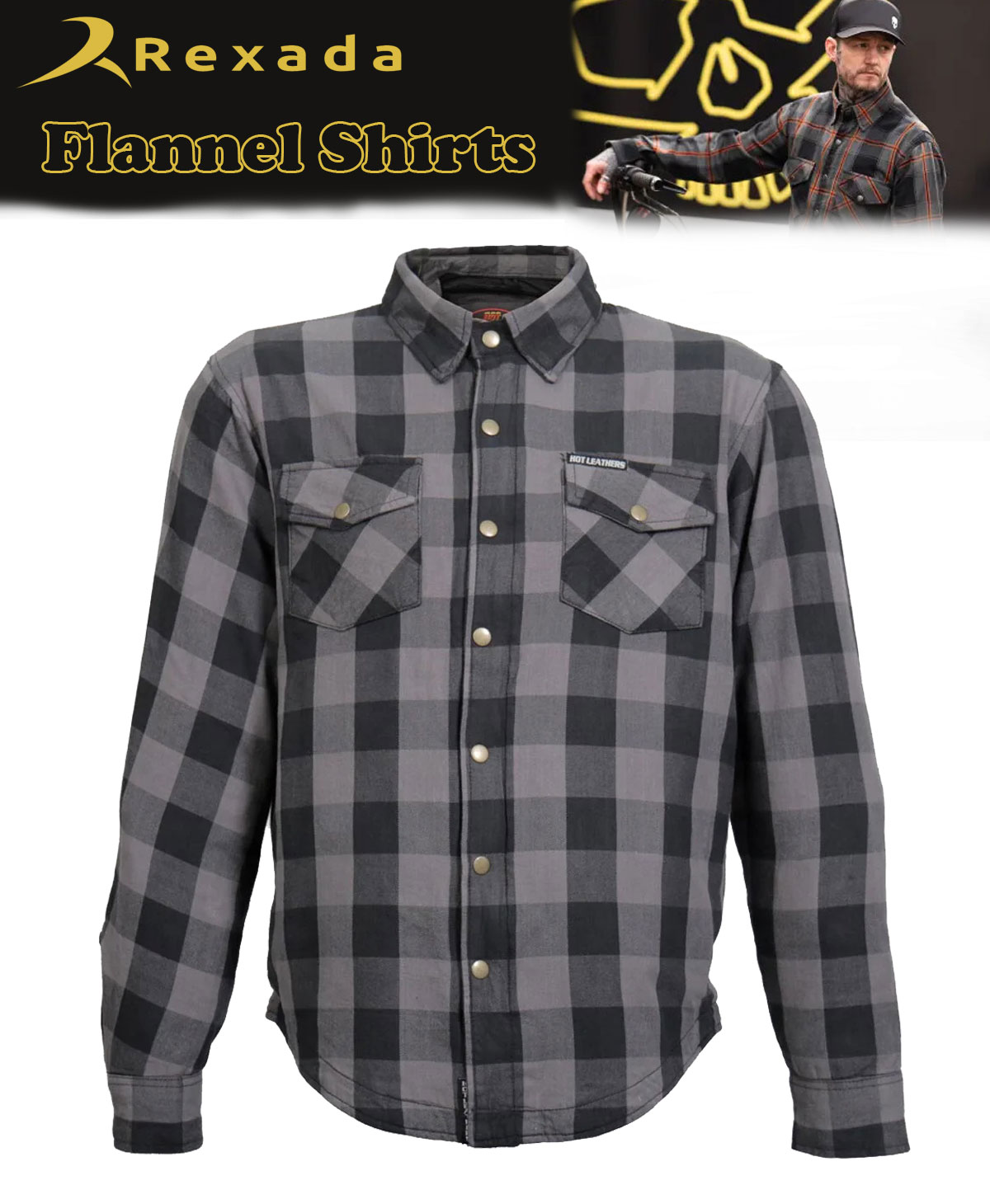 Men's Grey and Black Armored Flannel Motorcycle Shirt