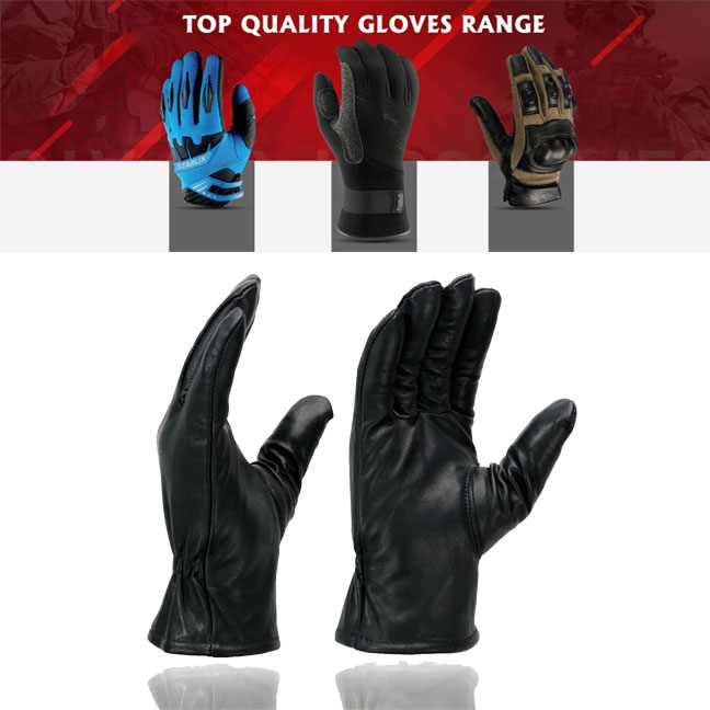 Men's Black Thermal Lined Leather Motorcycle Gloves w/ Cinch Wrist Closure