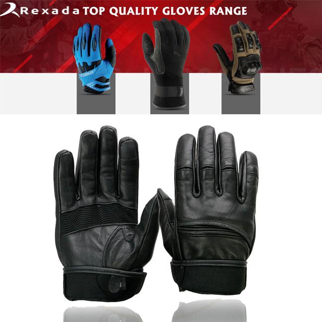 Men's Black Leather ’I - Touchscreen Compatible’ Gel Palm Motorcycle Hand Gloves W/ Flex Knuckles  