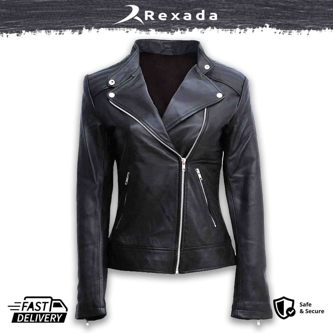 Rexada Sassy Luxe Women’s Black Leather Jacket – Genuine Sheep Leather Fashion Coat