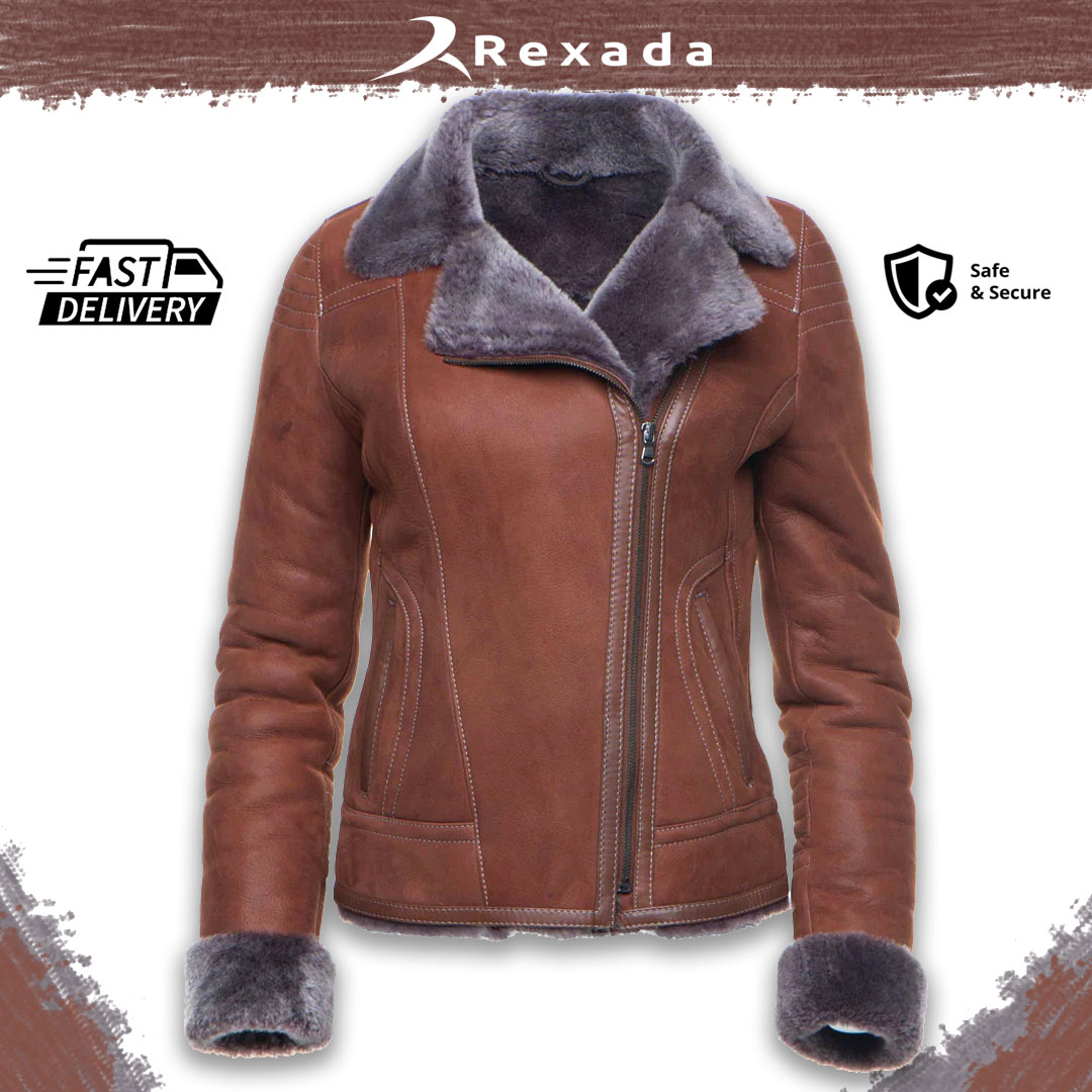 Aria Women’s Brown Shearling Leather Jacket – Classic Winter Style