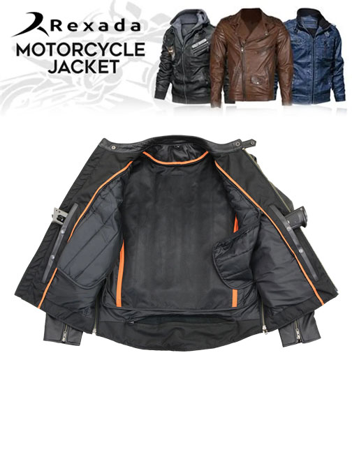  Men's Black Classic Scooter Style Leather Motorcycle Jacket w/ Removable Thermal Liner