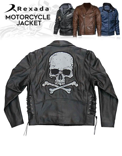 Men’s Black ‘Skull And Crossbones' Motorcycle Leather Jacket