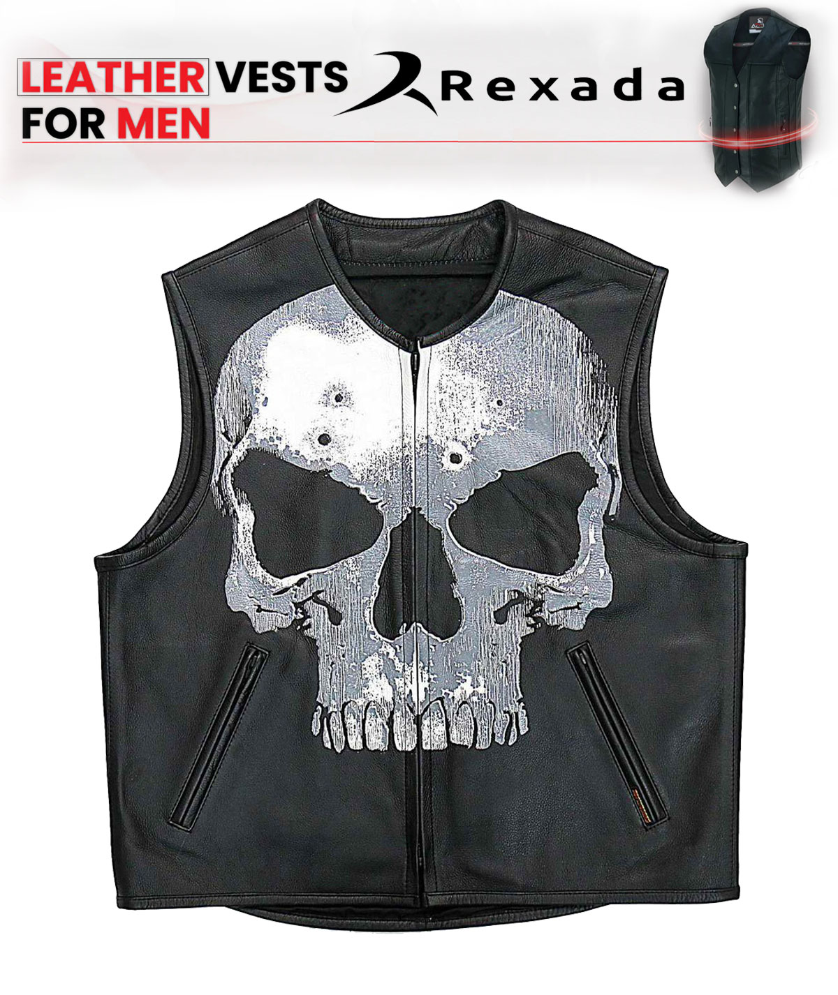  Men's Black ‘Jumbo Skull’ Conceal and Carry Leather Vest