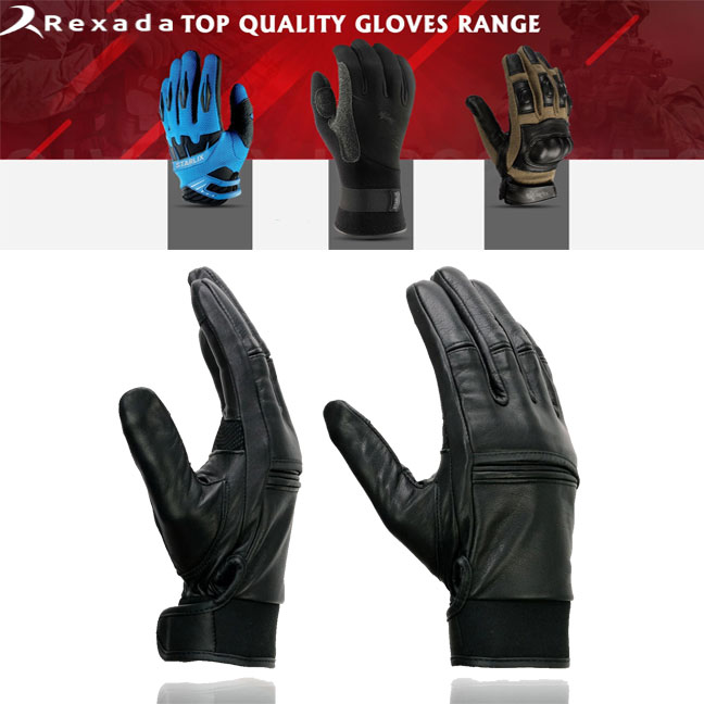 Men's Black Leather ’I - Touchscreen Compatible’ Gel Palm Motorcycle Hand Gloves W/ Flex Knuckles  