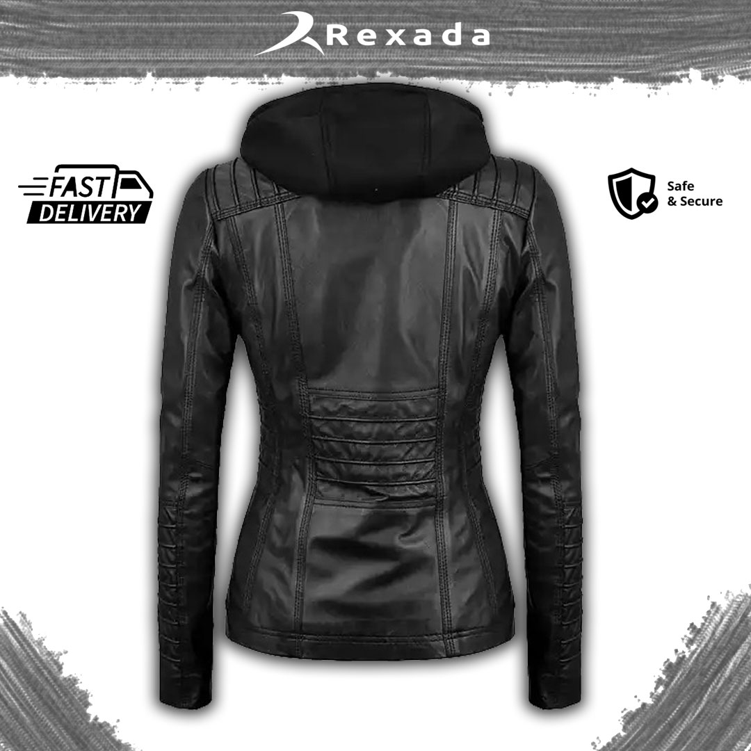 Rexada Urban Luxe Women’s Hooded Leather Jacket – Effortless Style. Elevated Confidence.