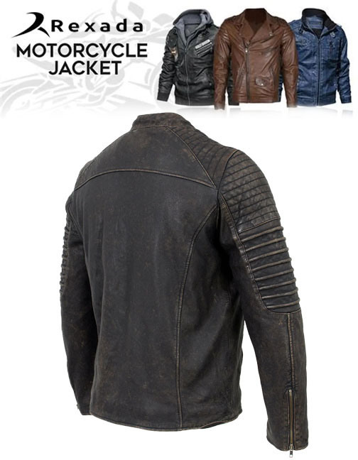 Men's Brown Leather Seamed Shoulder Zipper Front Jacket