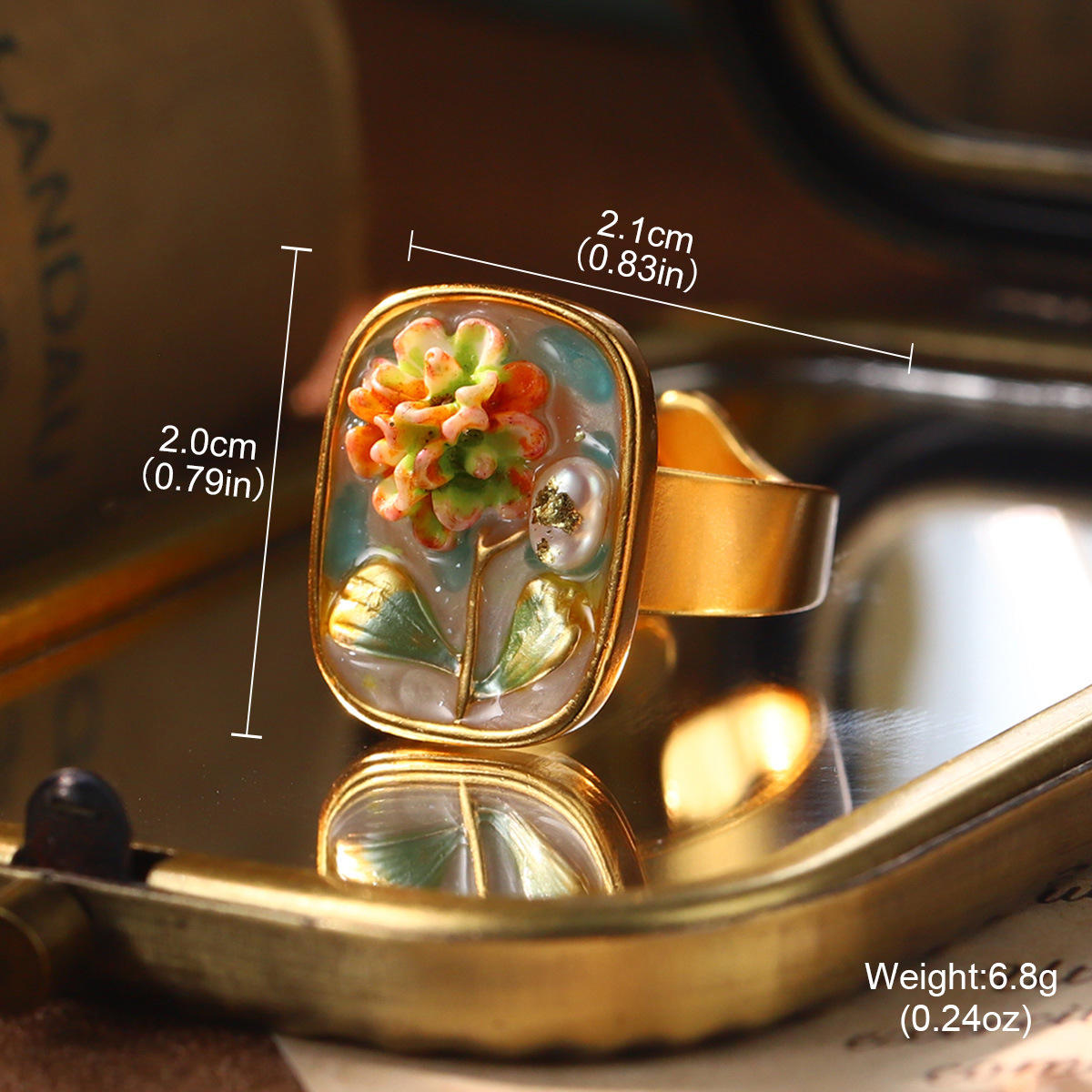 Floral Enamel Adjustable Ring