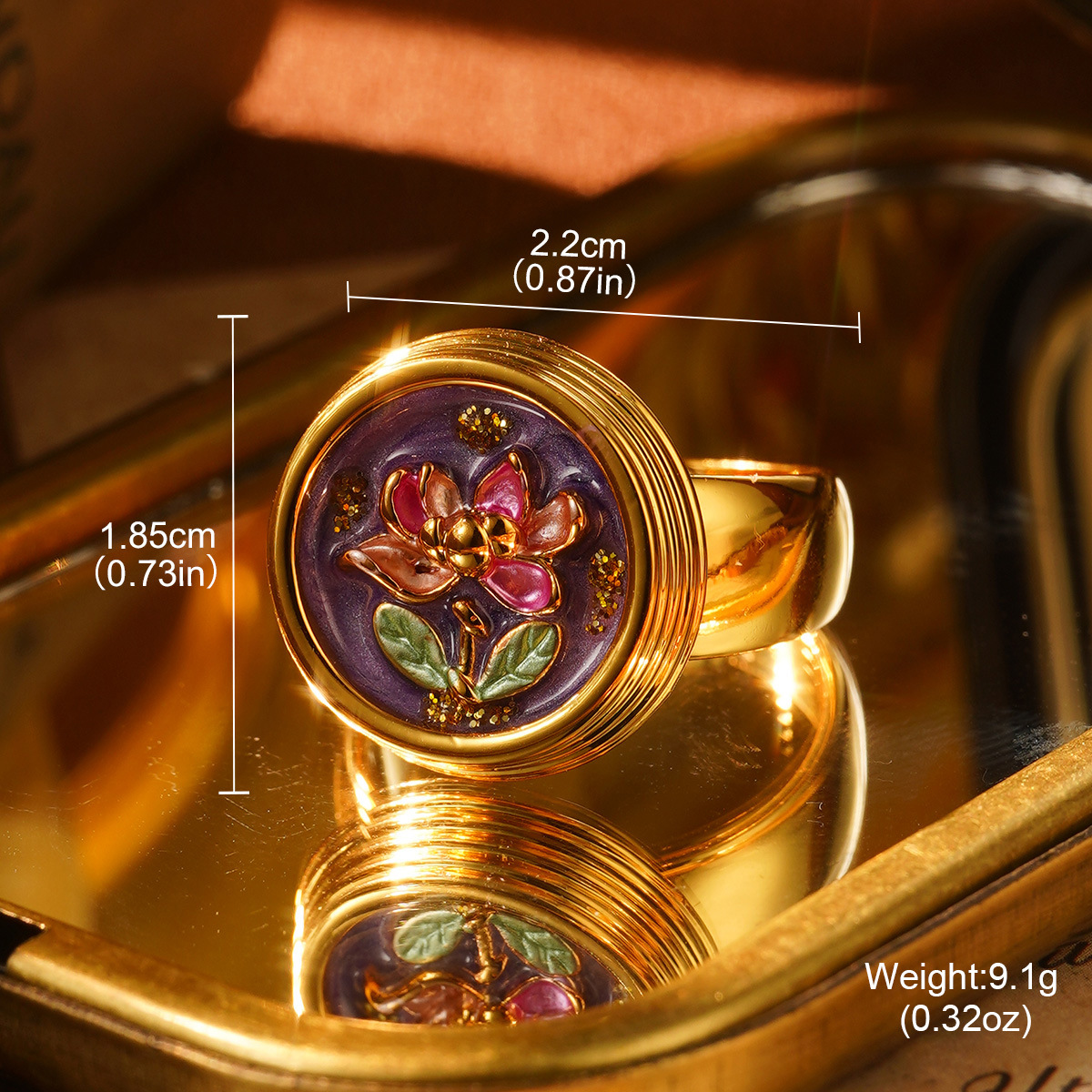 Floral Enamel Gold-Plated Ring