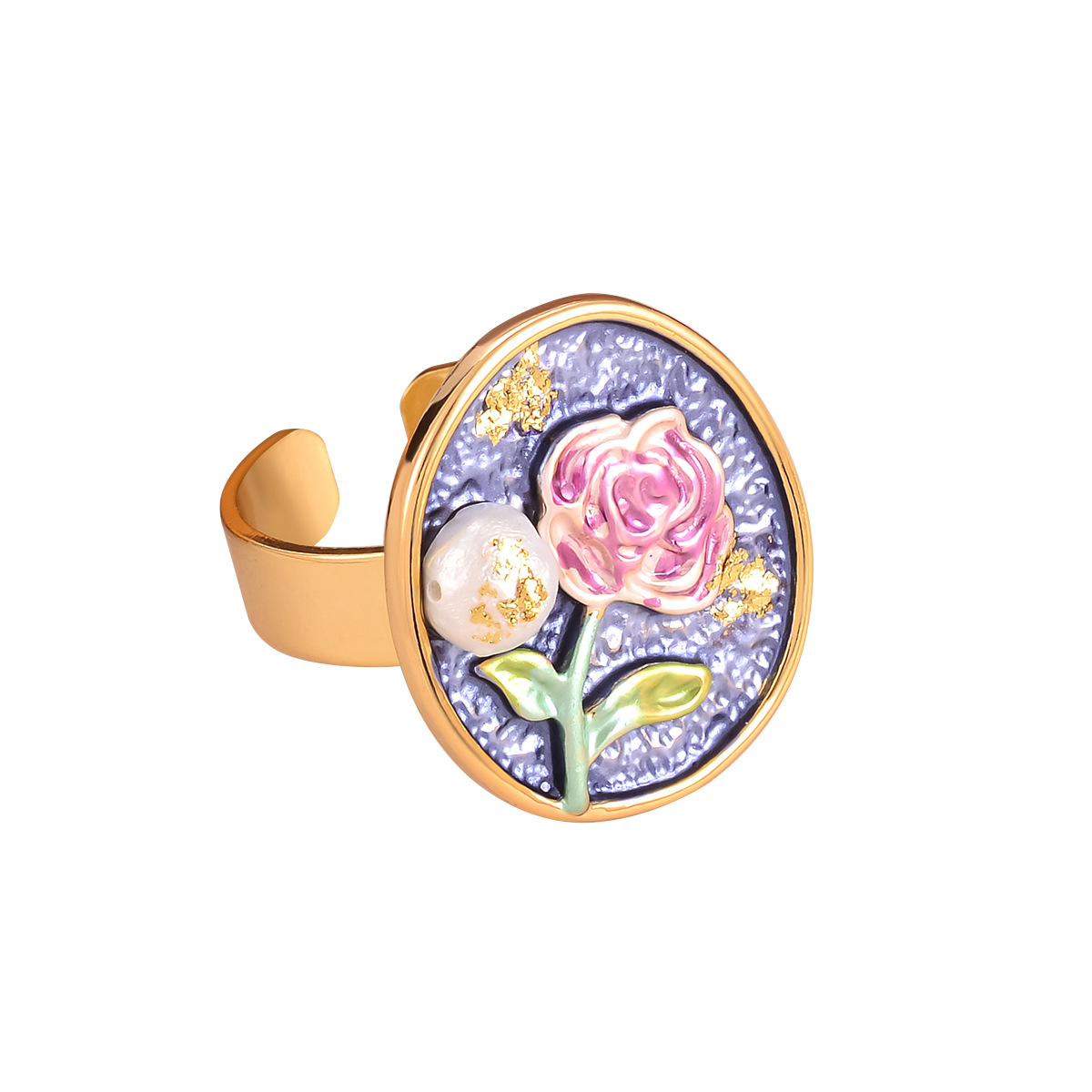 Floral Enamel Adjustable Ring