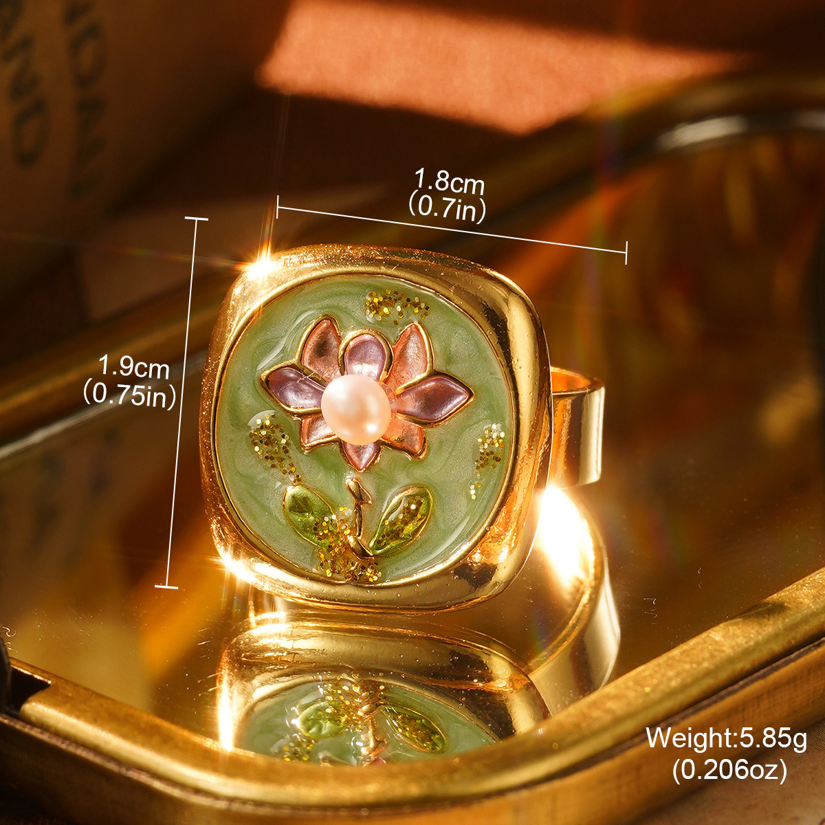 Floral Enamel Adjustable Ring