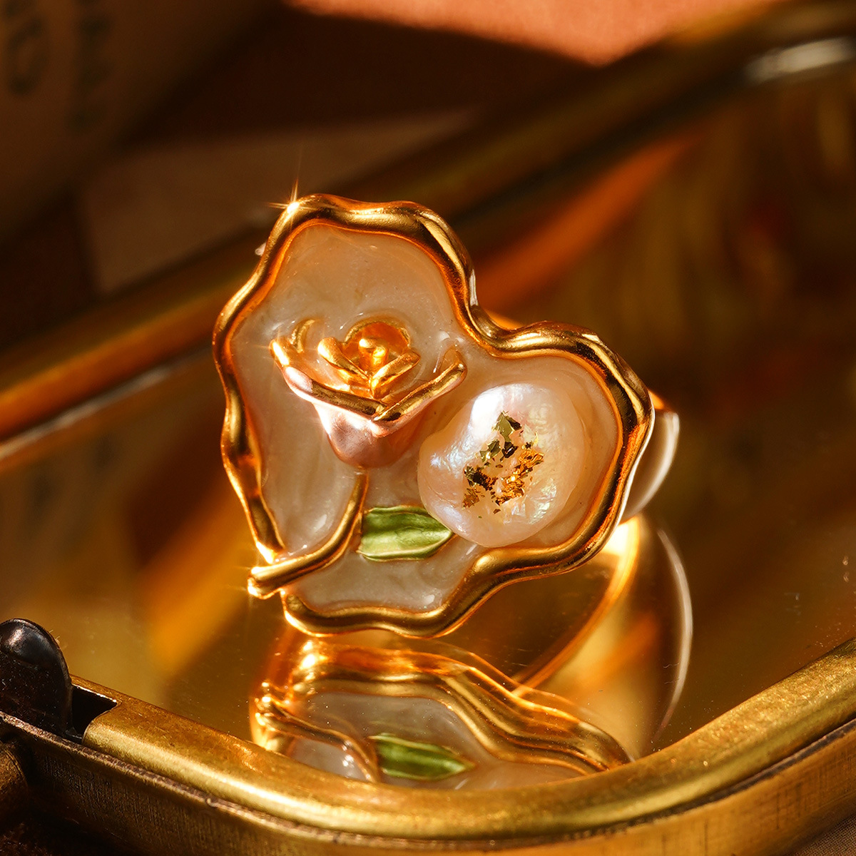 Gold Edged Flower Brooch